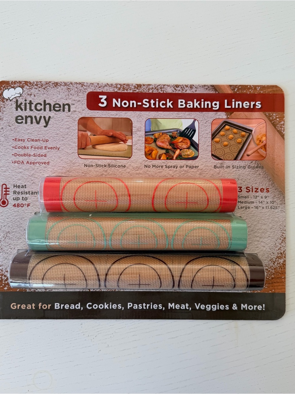 Non-Stick Baking Liners - Red, Mint, Black (3 Pack)